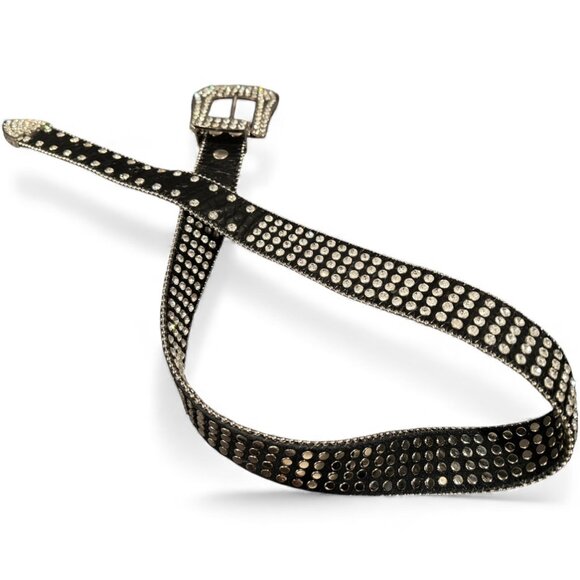 Rhinestone Covered Black Leather Belt – 40” – 1.5” Width – Genuine Leather - Picture 3 of 5